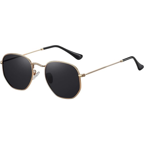 Women Polarized Hexagon Square UV400 Protection Metal Frame Sun Glasses